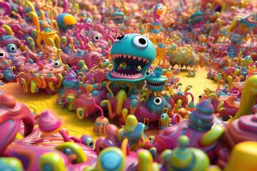 fantasy microworld made of multicolored 3d doodles, ai generated image