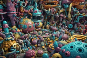 Fototapeta premium fantasy microworld made of multicolored 3d doodles, ai generated image