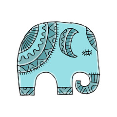 Elephant design, black silhouette isolated on white