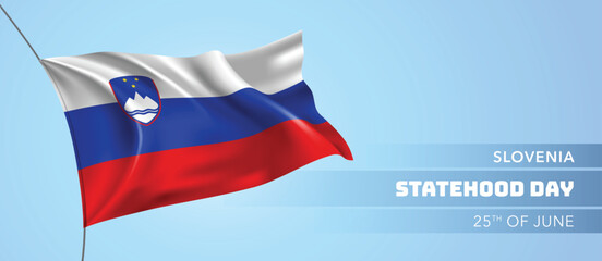 Slovenia statehood day greeting card, banner vector illustration