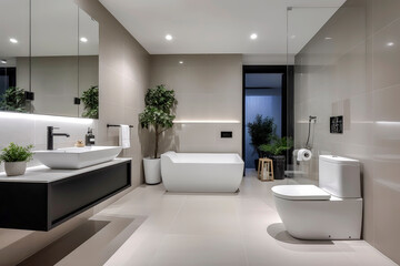 Fototapeta na wymiar Generative AI illustration of Large Luxury Bathroom with luxurious design