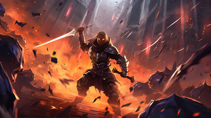 game characters. Action scene with soldiers in armor at war against invading monsters and aliens, science fiction. epic battle. High tech. AI generated image.