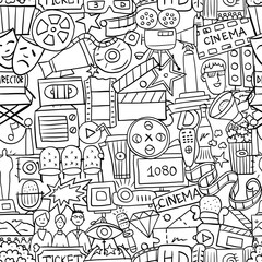 Cinema, film movie watching. Vintage seamless pattern background for your design