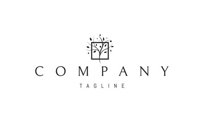 Vector logo on which an abstract image of a tree with leaves on a square background.