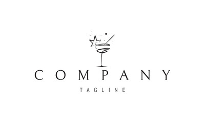 Vector logo on which an abstract image of a cocktail with a straw and a star.