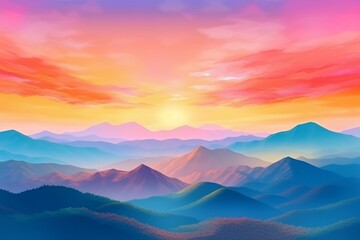Naklejka na ściany i meble Beautiful sunset in the mountains landscape Generative AI