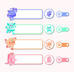 Cute monsters banner collection, note clip art, blog, web design, graphic design, printed paper items, scrapbooking