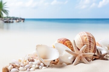 Obraz na płótnie Canvas sea shells and starfish on the beach Generative AI