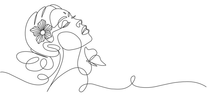 recommend clip art: Women’s day line art style vector illustration. Line art vector illustration of beauty woman. Line art vector illustration of a beautifull face girl with butterfly