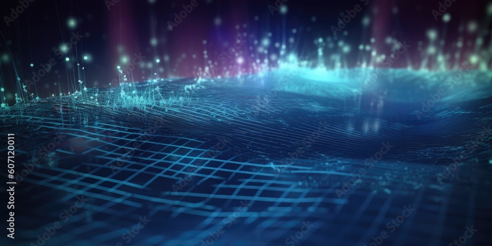 Poster perspective grid of network connection technology background. generative ai aig21.