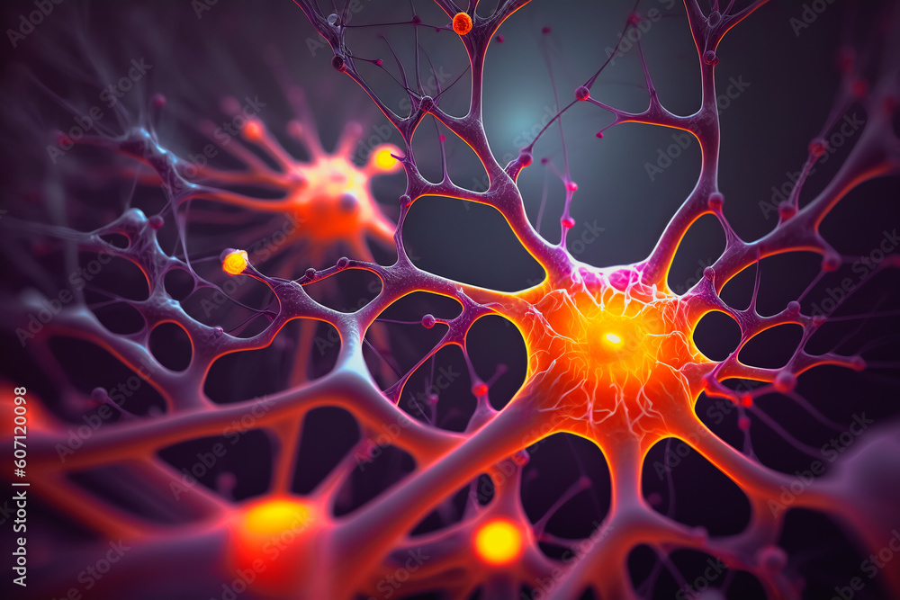Aufkleber brain cell. neurons, synapses, nervous system components. created with generative ai technology.