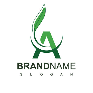 Letter A logo with Leaf element, modern natural agricultural company Logo