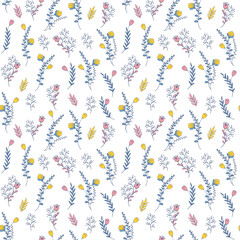 Seamless color pattern with flowers and leaves. Perfect for prints on bedding, t-shirts, wallpaper creating notepads, covers and other