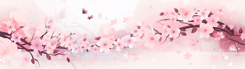 Sakura flowers background banner. AI generated.