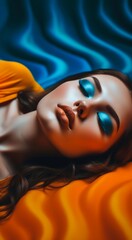 Beautiful woman with blue eye make up  Generative AI