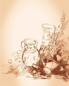 Water in glass jug, sepia drawing