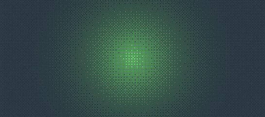 Dither Pattern Bitmap Texture Halftone Radial Gradient Vector Panoramic Abstract Background. Glitch Screen With Flicker Pixels Effect Wide Wallpaper. 8 Bit Pixel Art Retro Video Game Green Abstraction - 607123822