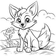 Fox, colouring book for kids, vector illustration