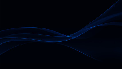Premium neon dark background with exquisite blue abstract smoky wave. Wallpaper for poster, banner, website, flyer, presentation.