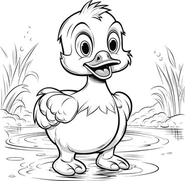 Duck, colouring book for kids, vector illustration