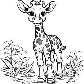 Giraffe, colouring book for kids, vector illustration