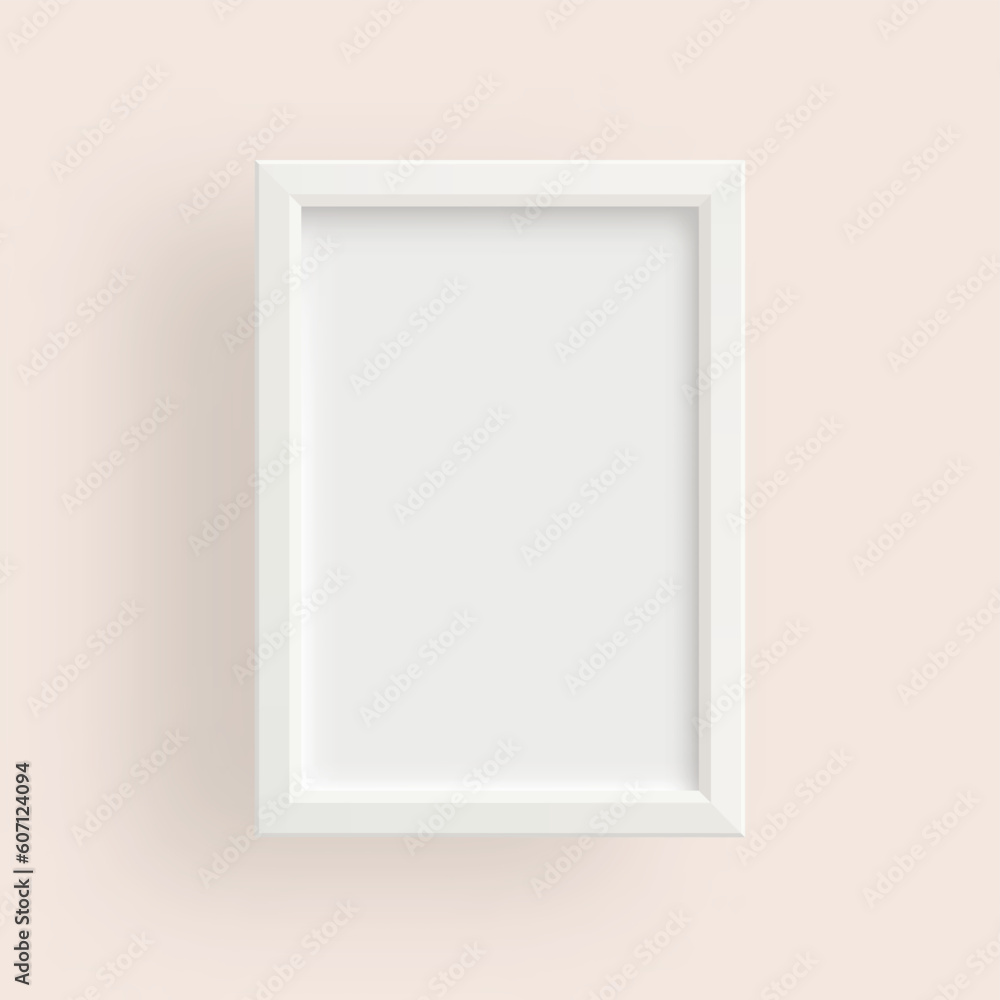 Aufkleber white realistic rectangular blank frame on a light background. blank photo frame mockup template.