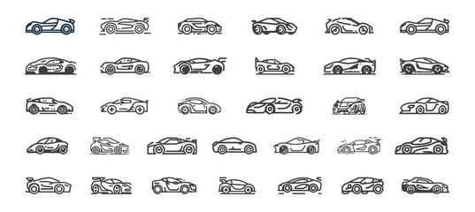 Big set of isolated sport car vector icons. Trendy beat signs for website, apps and UI. Isolated on white background.