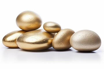 Fototapeta na wymiar golden pebbles isolated on white background Generative AI