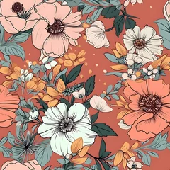 Poster Vintage Floral and Flowers Seamless Pattern for fabric, paper, print, digital. Generative AI © CreatiStark