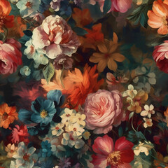 Vintage Floral and Flowers Seamless Pattern for fabric, paper, print, digital. Generative AI
