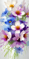 Colorful flowers paint. AI generated illustration