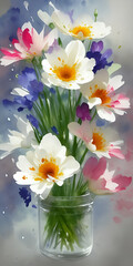 Obraz na płótnie Canvas Colorful flowers paint. AI generated illustration