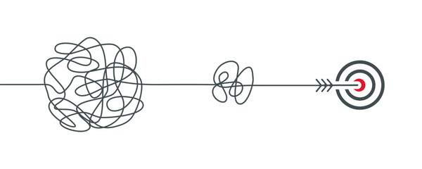 Winding path to the goal, concept of achieving success, problem solving, finding the right solution, brainstorming process to form a successful idea, creative multifaceted management – stock vector