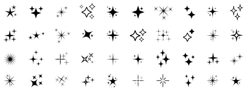 Stars set icons logo, social media stories icon, different sparkle star shapes icon collection, shine stars sparkles signs – stock vector