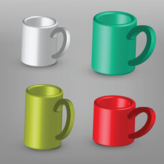 3D coffee cup. Mug with hot tea and milk or cappuccino and latte. Realistic americano and espresso drink illustration