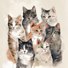 Cute cats looks at camera oil painting Generative AI