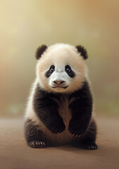 Obraz premium Portrait of a cute, young panda sitting on the floor, an illustration of cute and adorable fluffy animals 