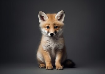 Obraz premium Cute little young Palid Fox, Pale Fox baby with grey background.