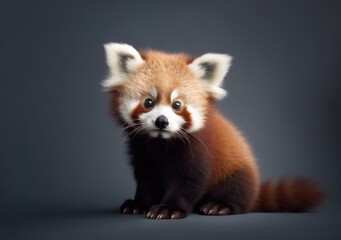 Young Red Panda baby with grey background, a conservation or zoo concept.