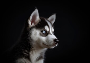 Obraz premium Young Siberian Husky baby on a dark background