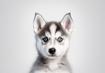 Fototapeta premium Portrait of small cute young Siberian Husky baby with white background