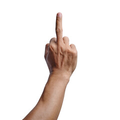 Male Hand Extending Middle Finger against White or Transparent Background
