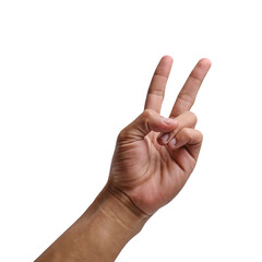 Peaceful Gesture: Male Hand Symbolizing Peace against White or Transparent Background
