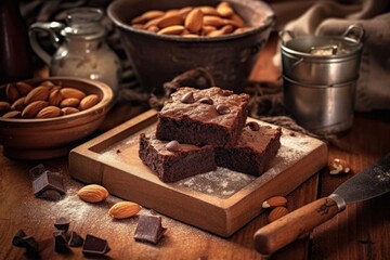 make brownies with almond topping slice and stuff food photography