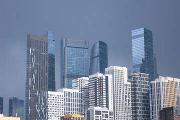 Beautiful urban landscape with a view of skyscrapers and new buildings, close-up