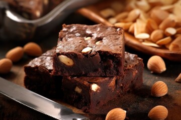 make brownies with almond topping slice and stuff food photography