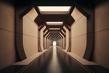 Fototapeta premium Futuristic underground corridor with colorful lights Generative AI