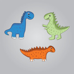 Set of funny dinosaurs in cartoon style for children. Different happy baby dinos. Vector illustration isolated on gray background