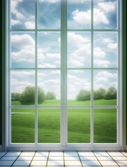 Fototapeta na wymiar Modern residential window and trees and sky behind created with Generative AI technology