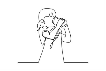 continuous line illustration of a child drinking milk - obrazy, fototapety, plakaty